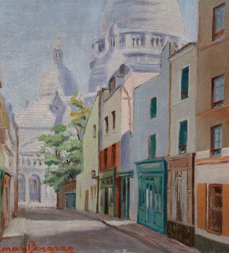 Le Sacrécoeur vu de la rue du Chevalier de la Barre à Montmartre